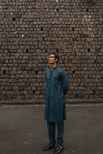 EMBROIDERED MID-NIGHT BLUE KURTA TROUSER